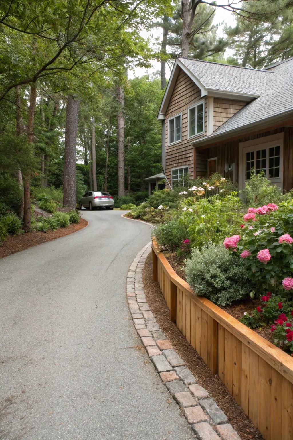 Timber elements can impart an organic and harmonious nuance to your driveway.