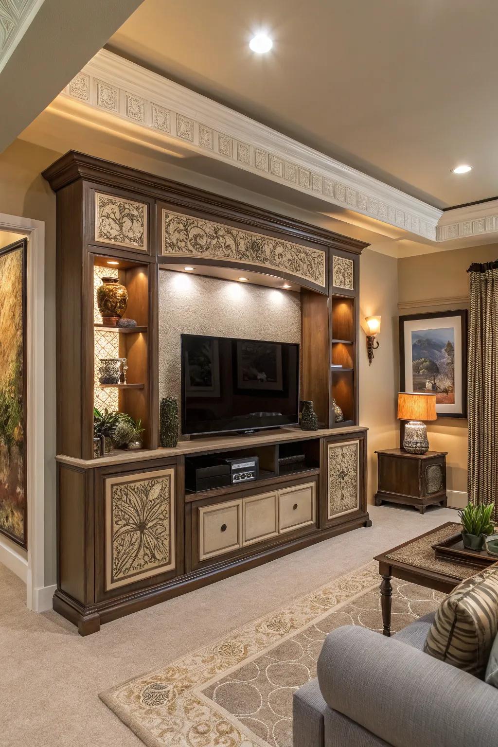 An entertainment hub that serves as a functional artistic creation.