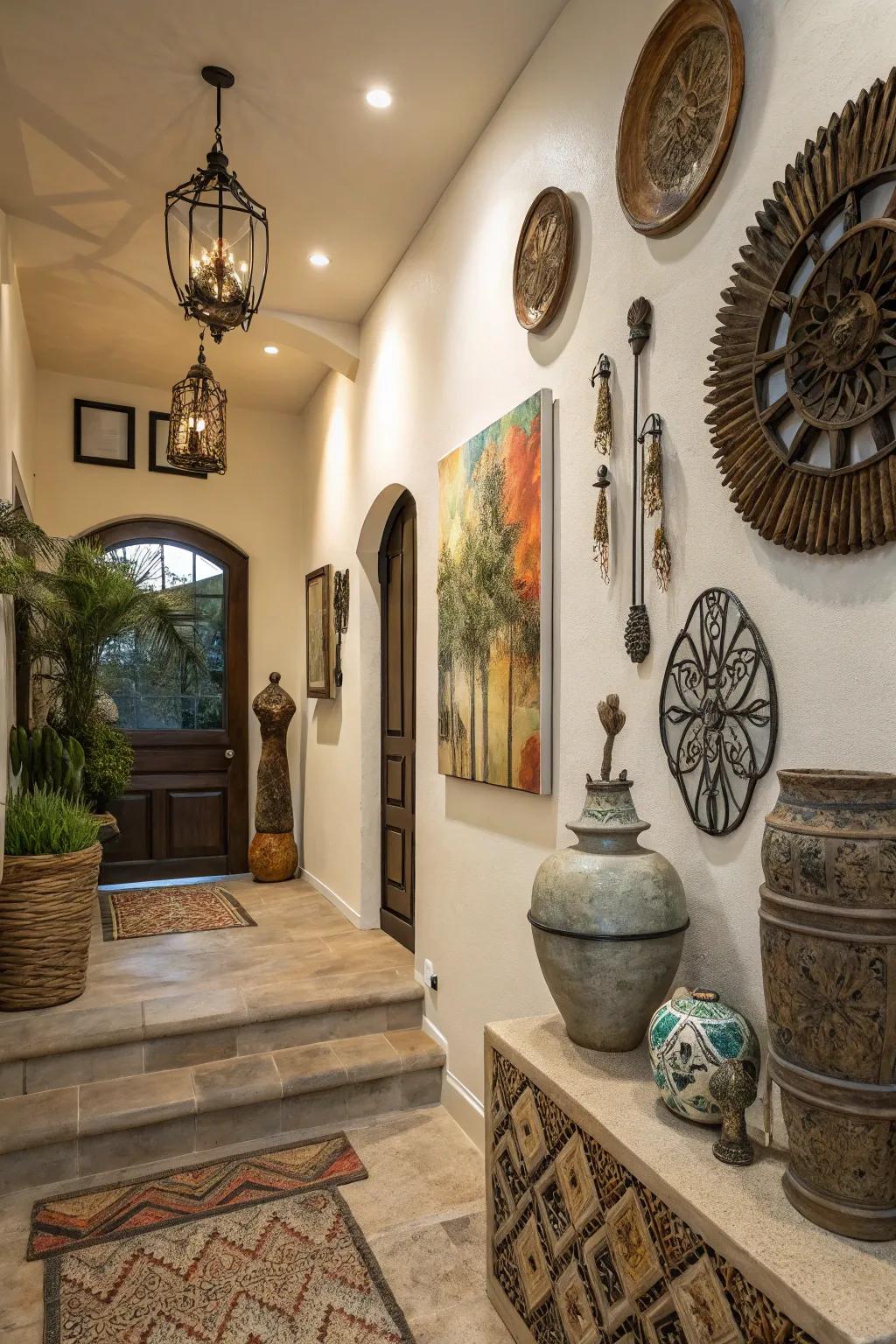 Wall decor infuses visual appeal and tailored flair into your entryway.