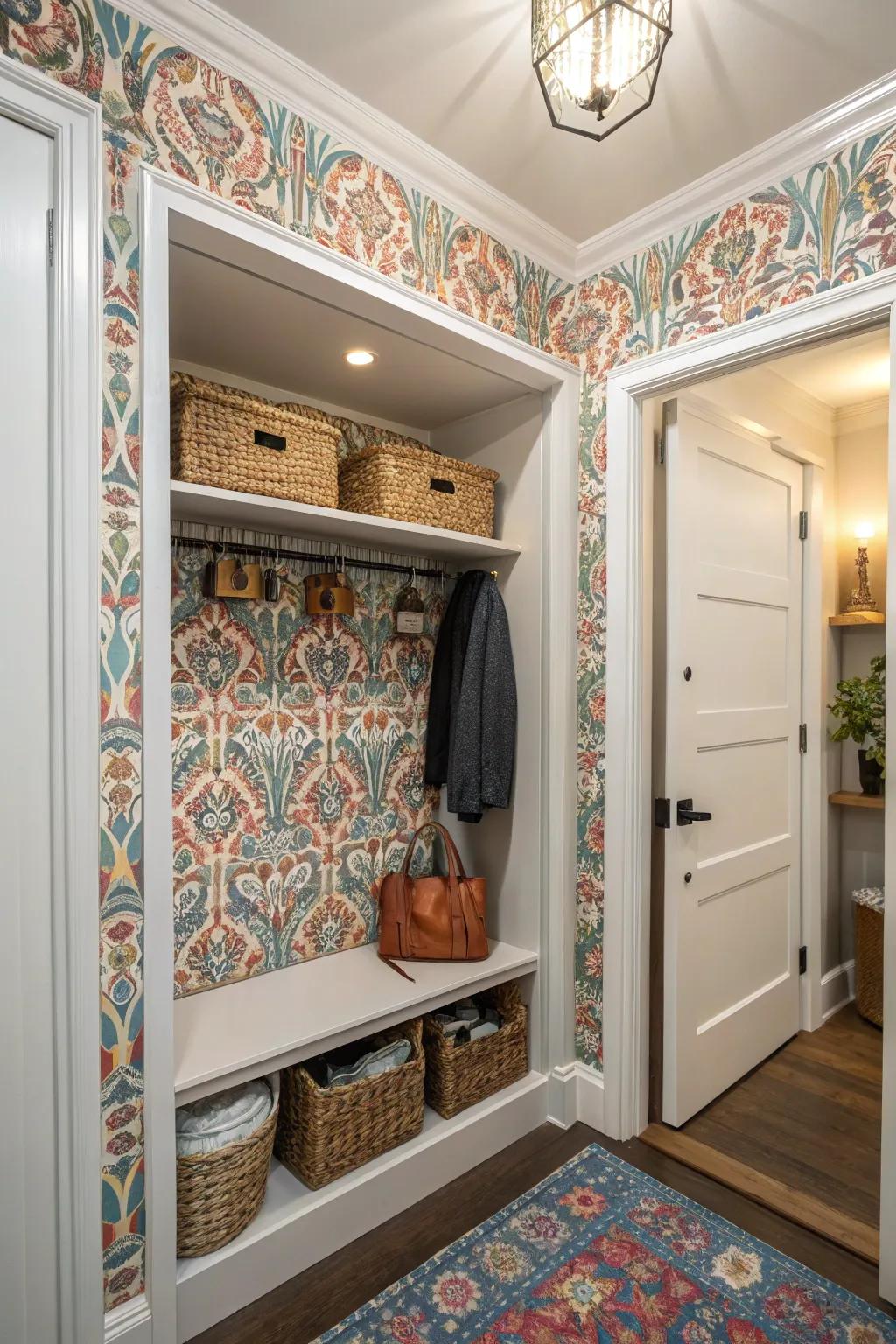 Patterned wallpaper adds a playful and unique element.