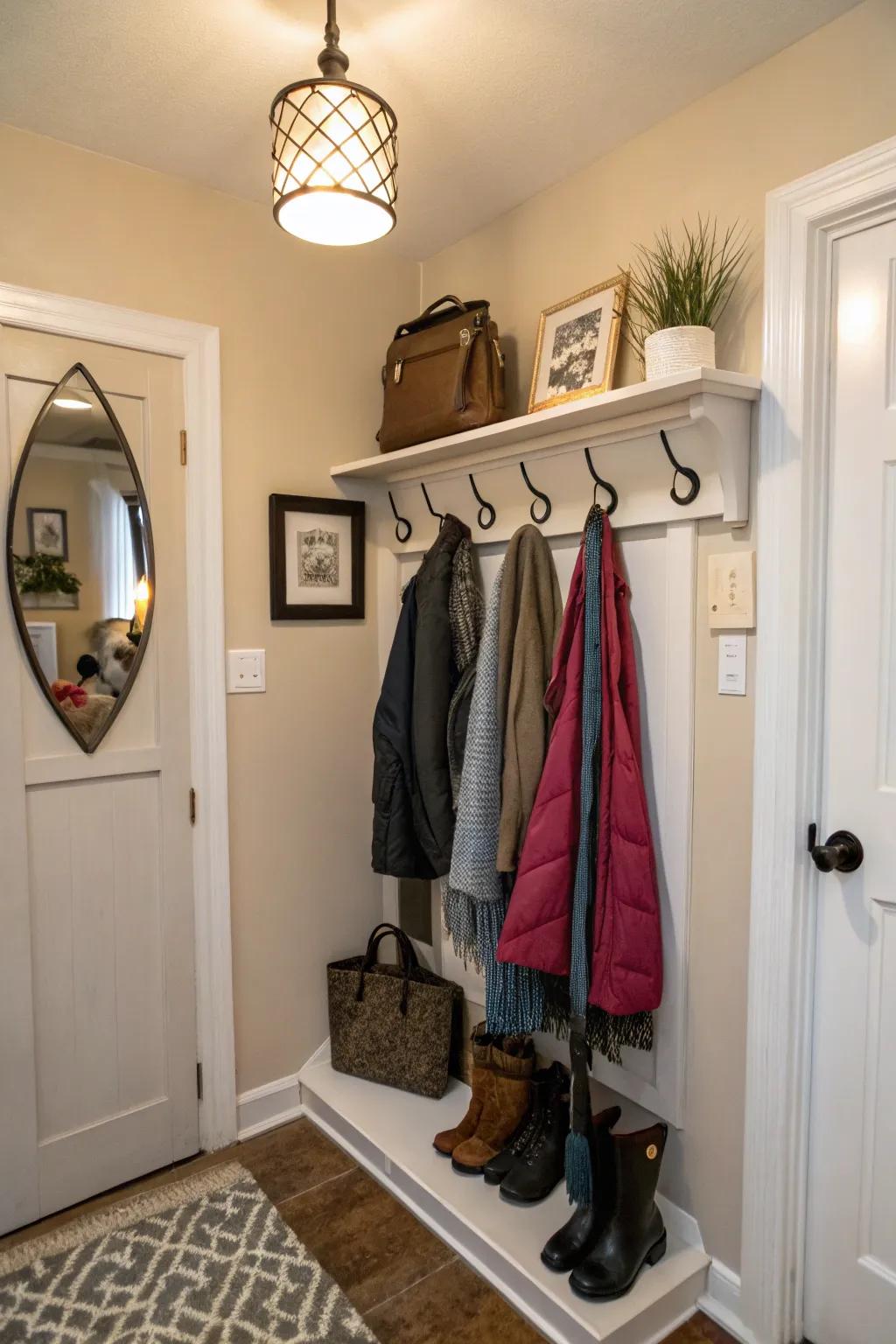 Utilize corners effectively with a corner coat hanger.
