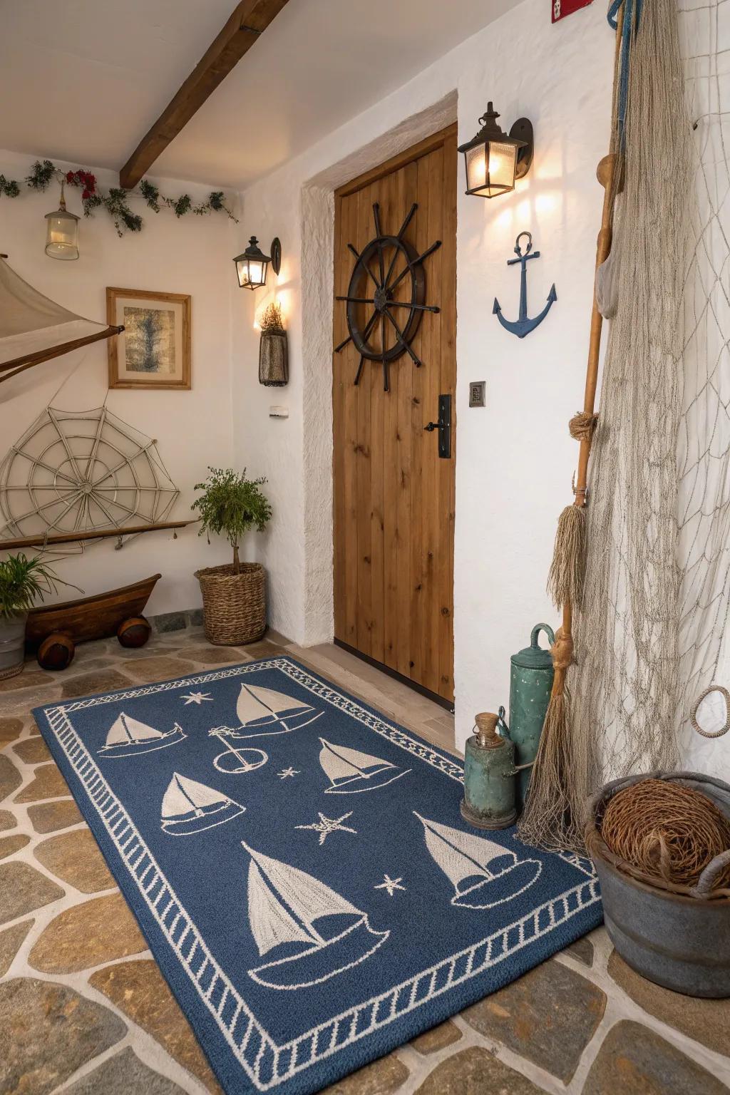 Seaside-themed rugs evoke a sense of calmness and freshness.