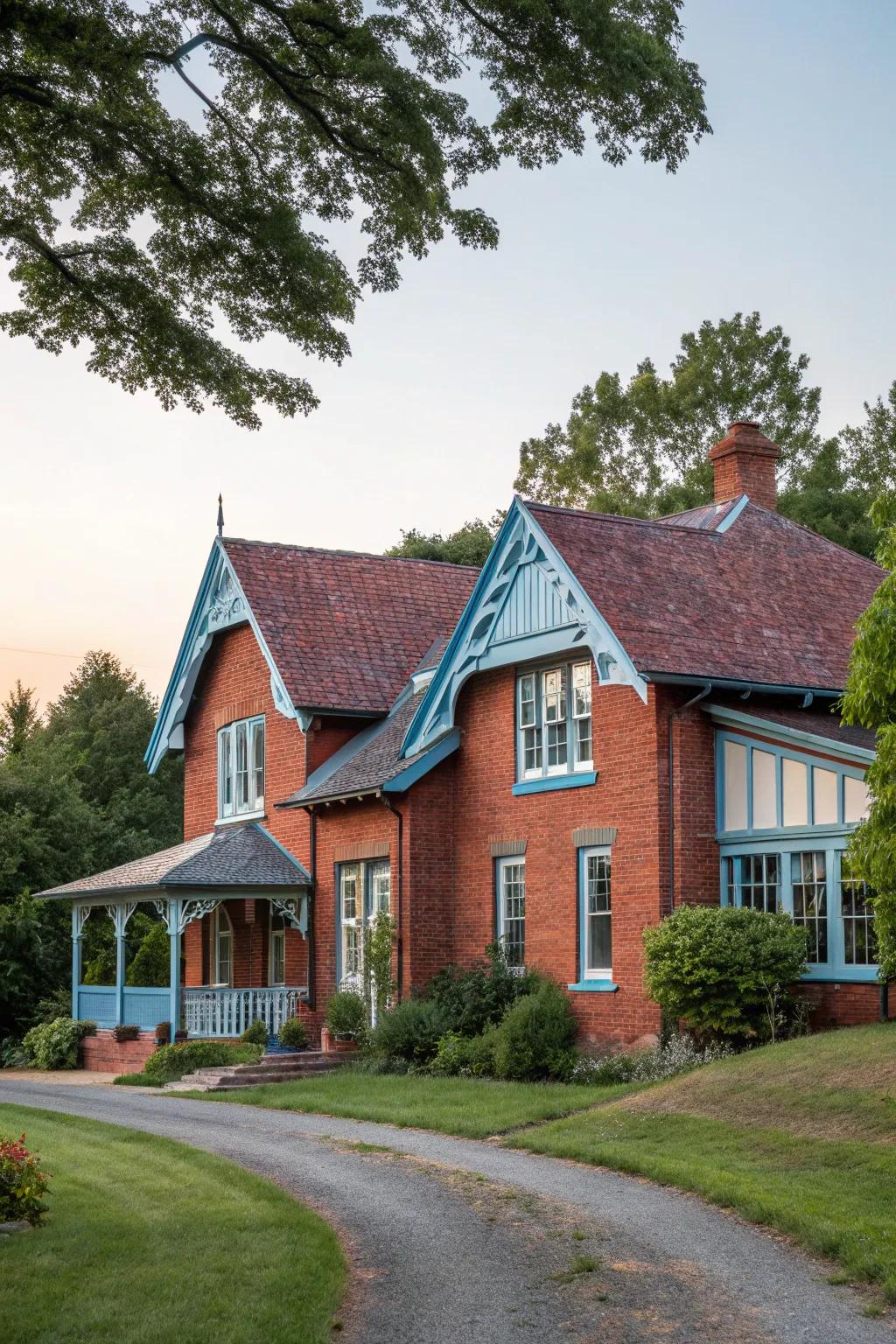 Red brick home with soft sky. So peaceful.