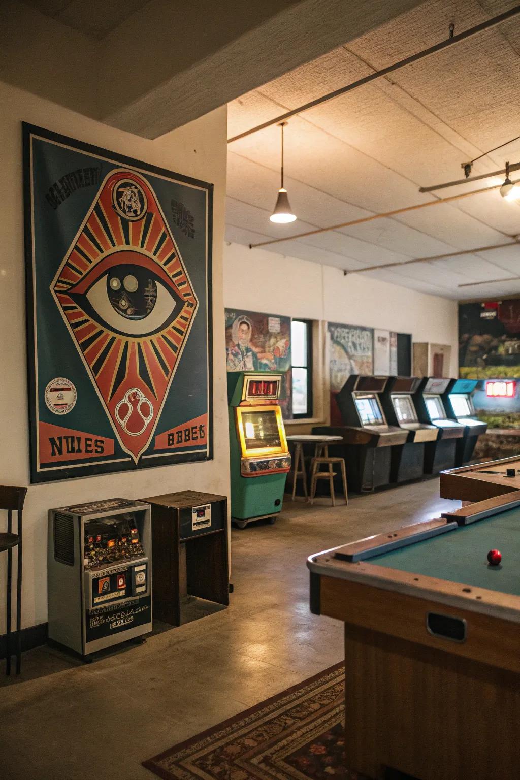 A playful vintage vision poster that introduces nostalgic charm to the game room.