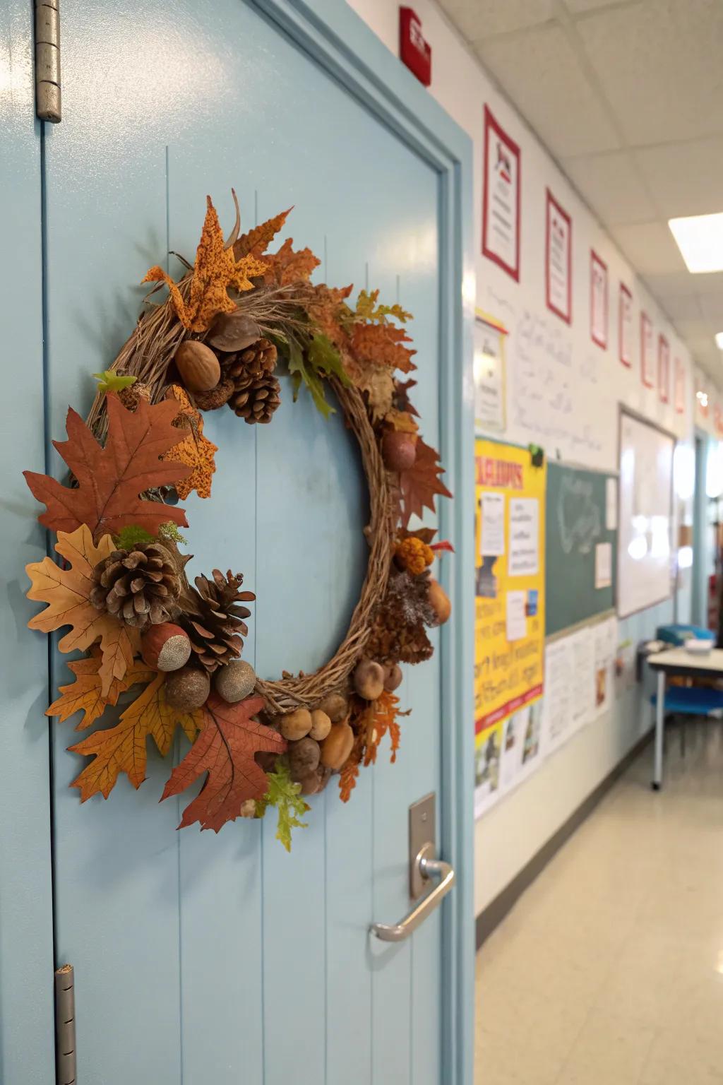 A welcoming DIY autumn wreath made by students.