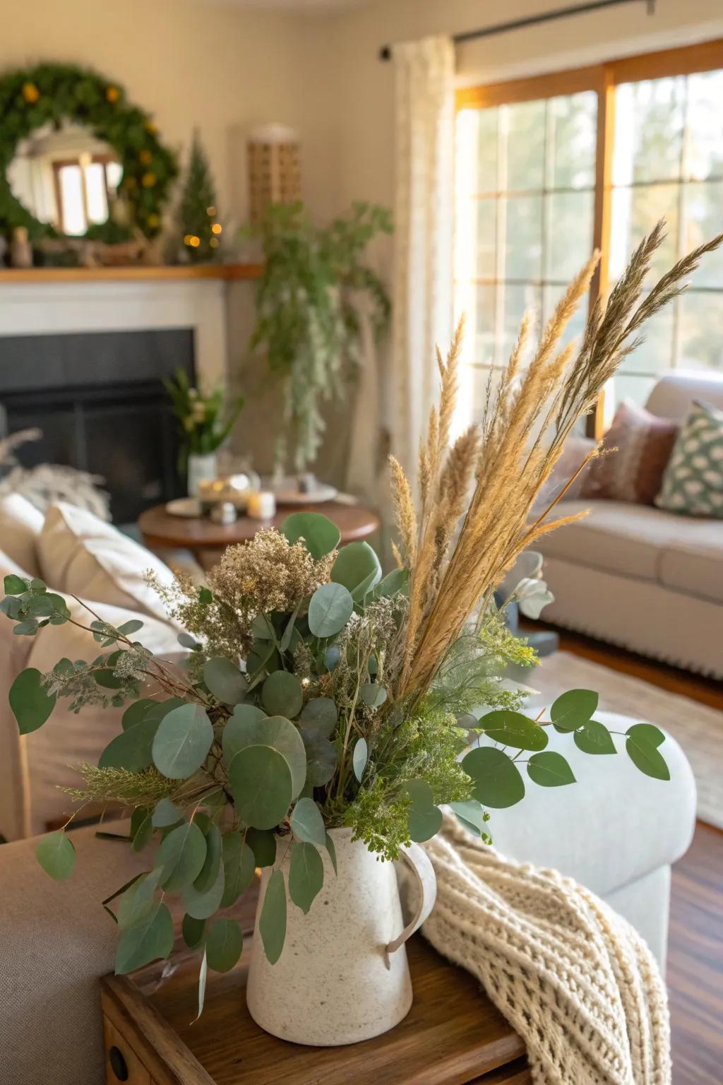 Seasonal greenery adds freshness and vibrancy to your fall decor.