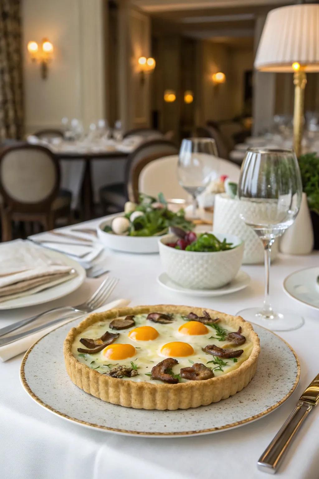 Eggs and mushroom delight make for an elegant and gourmet presentation.