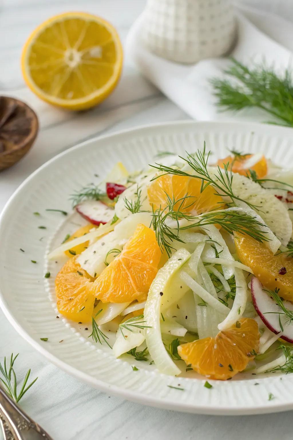 Fennel and citrus salad, a refreshingly sophisticated culinary delight.