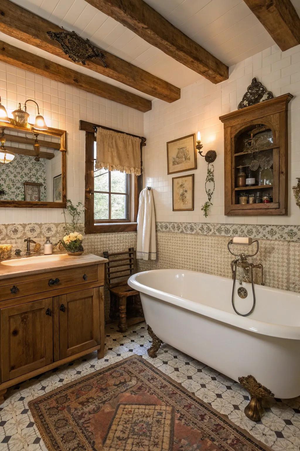 Antique accessories impart character and a personal touch to the bathroom.
