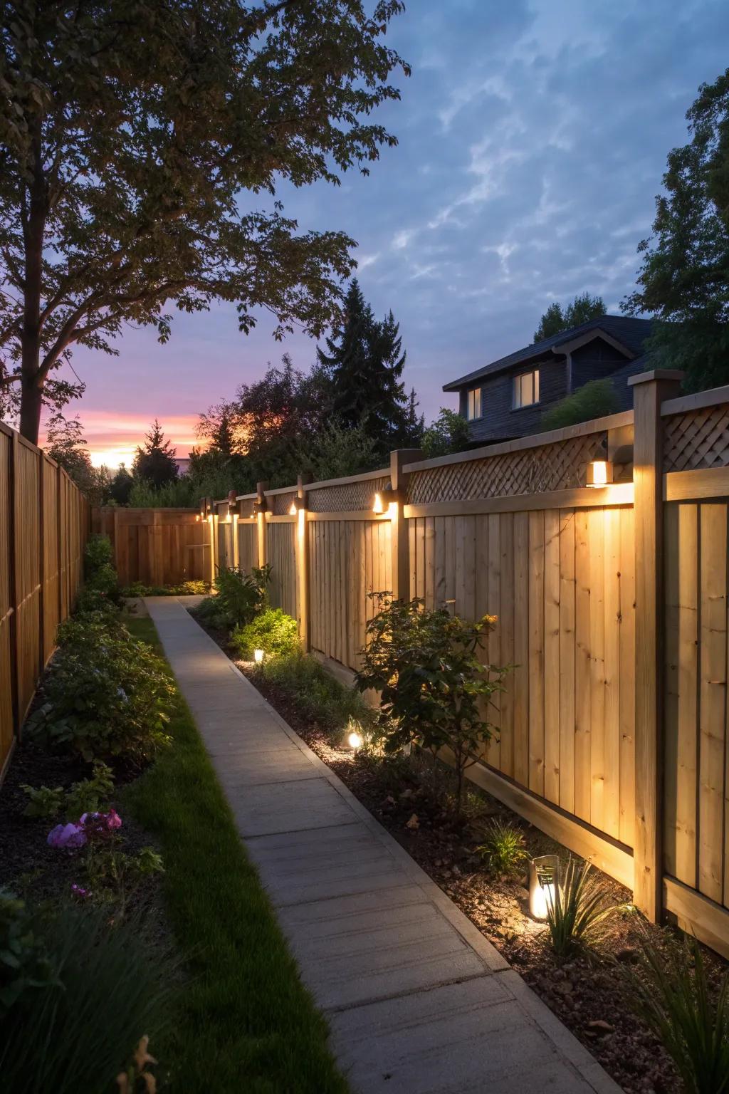 Illuminated fences make a magical atmosphere when it gets dark.