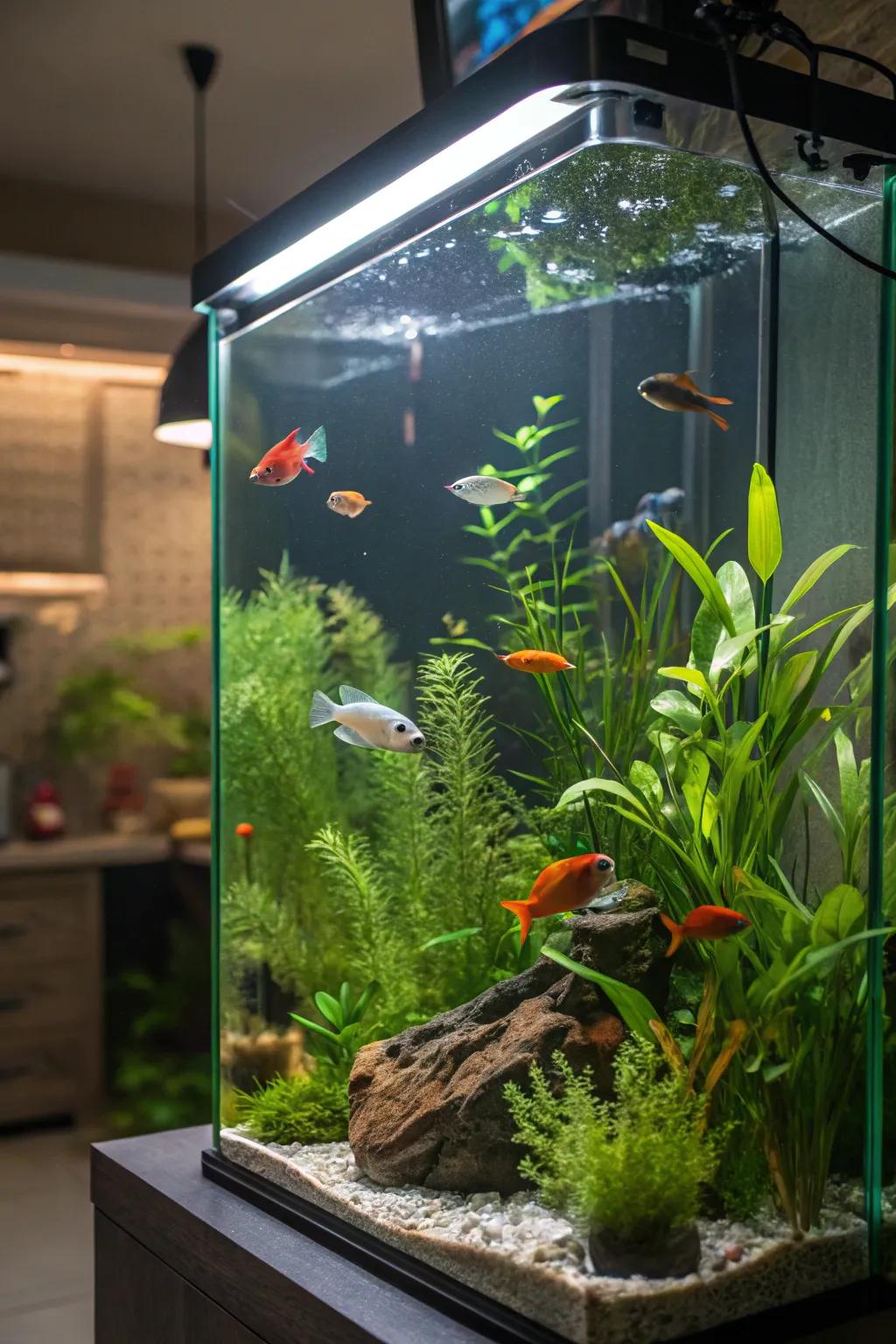 A harmonious aquarium with diverse species