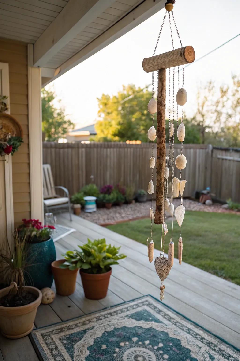 Seashell wind chimes offer sounds.