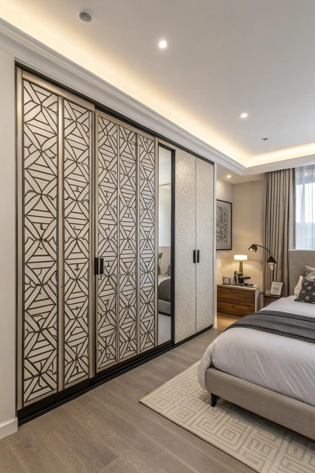 Geometric shapes introduce a modern flair to closet doors.