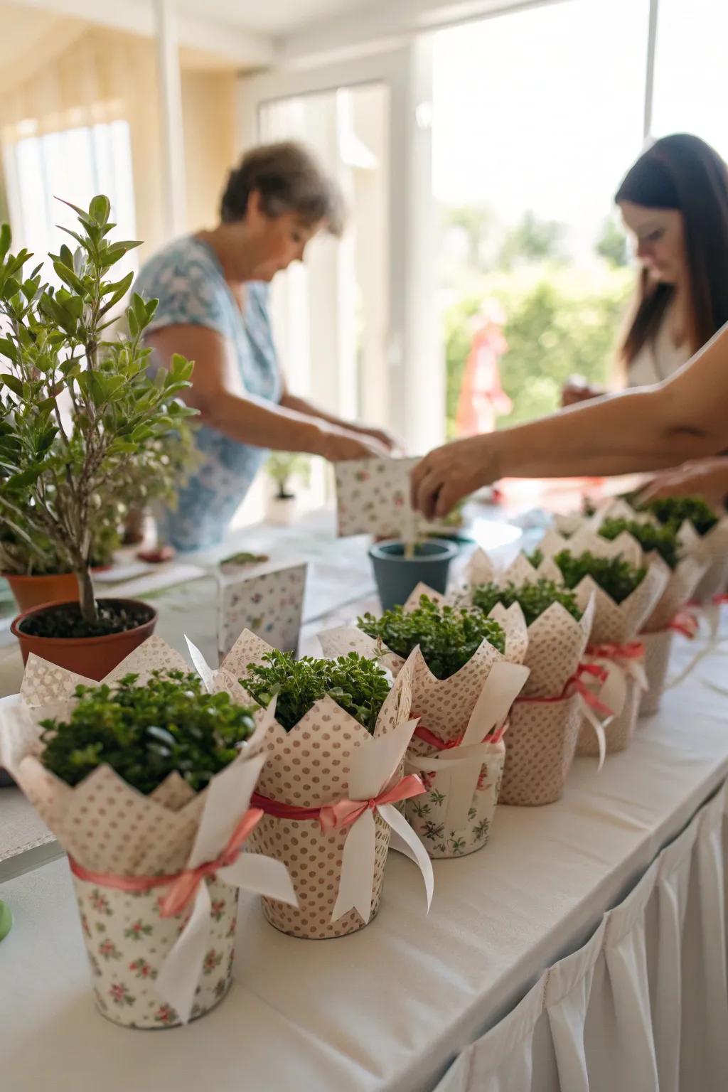 Mini plants make charming take-home favors.