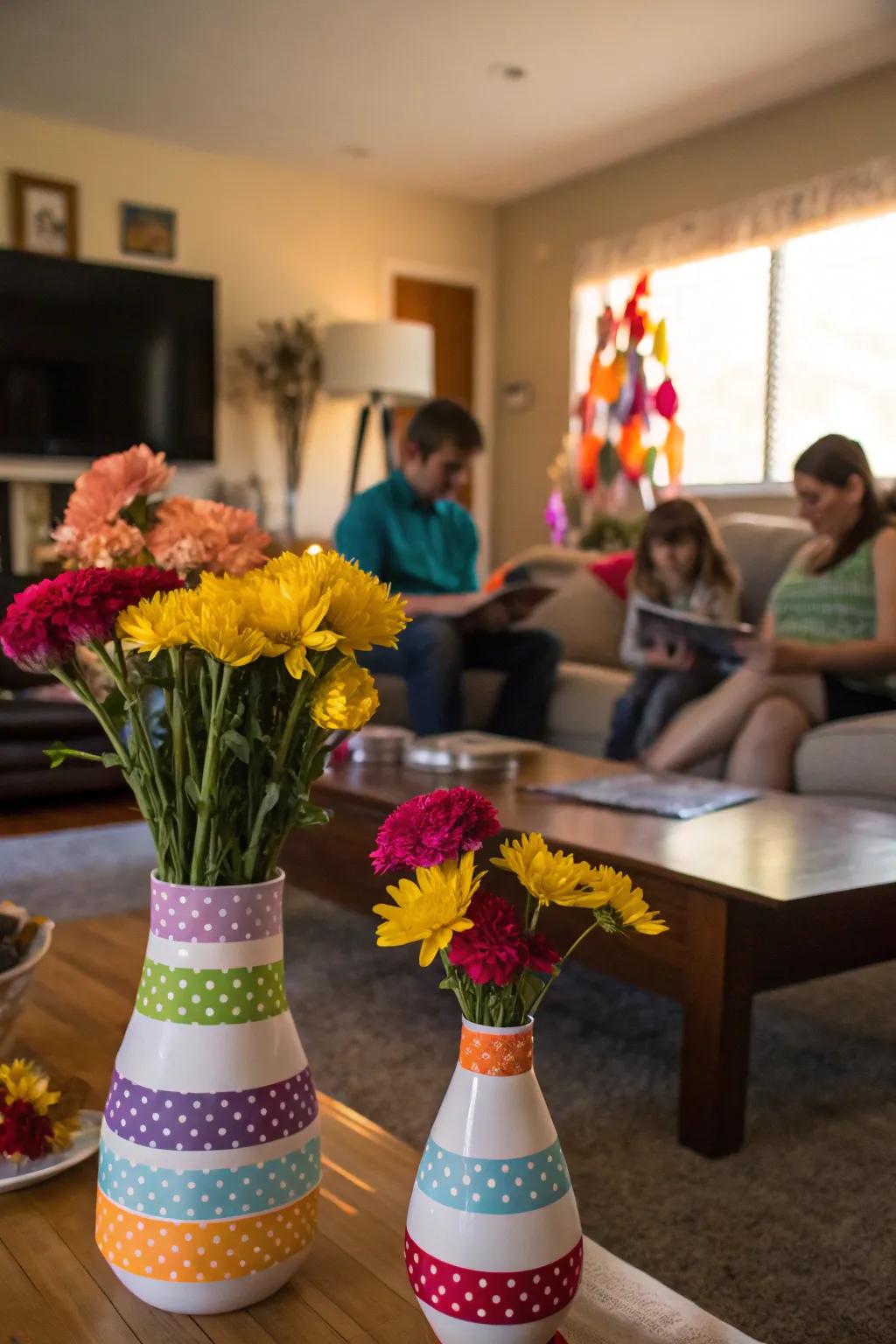 Colorful tapes inject an amusing shimmer into display decoration.