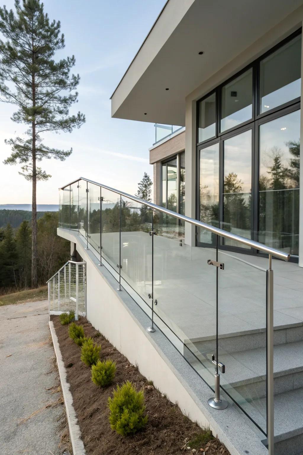 Translucent acrylic railings present a futuristic and minimalist appeal.