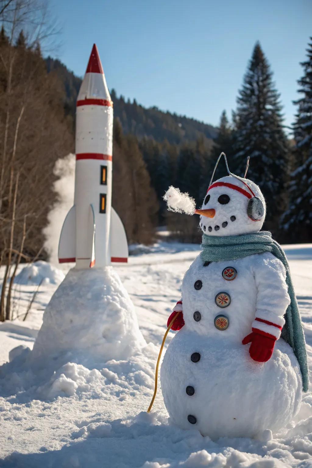 A snow-figure on a mission to explore the snowy universe.