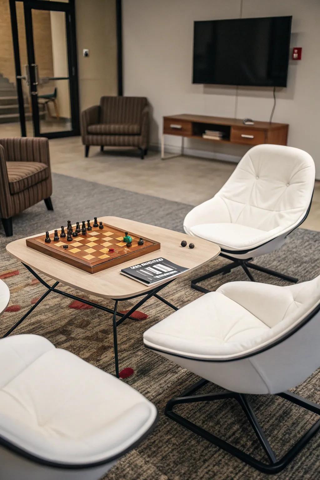 Basic floor seats dispensing adaptable seating to compact gaming rooms.