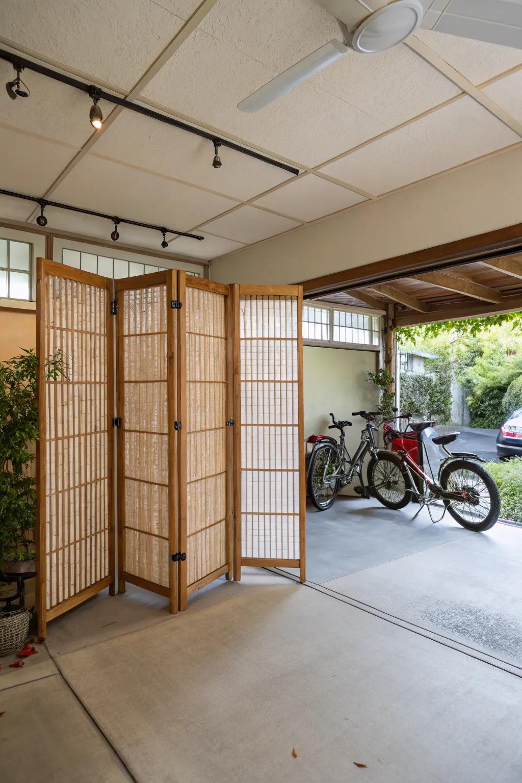 Cane screen dividers extend a natural and serene nuance.