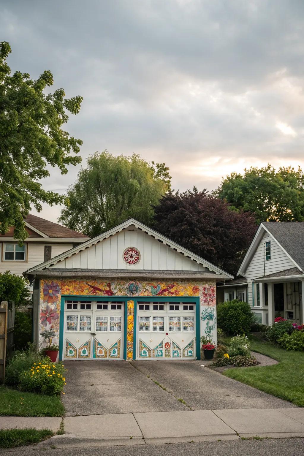 Personalized details make garage trim unique.