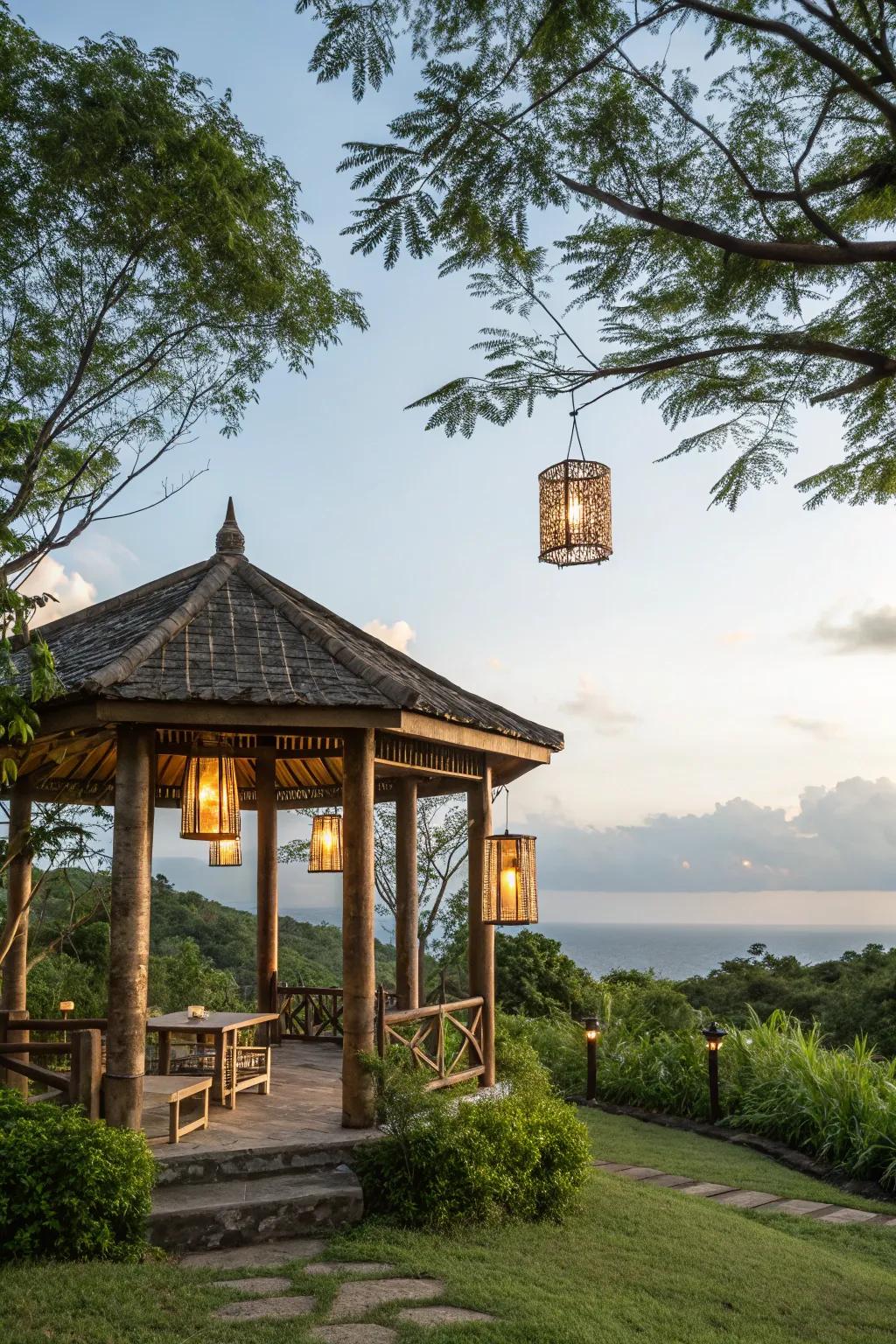 Bamboo fixtures blend seamlessly to create a serene atmosphere.