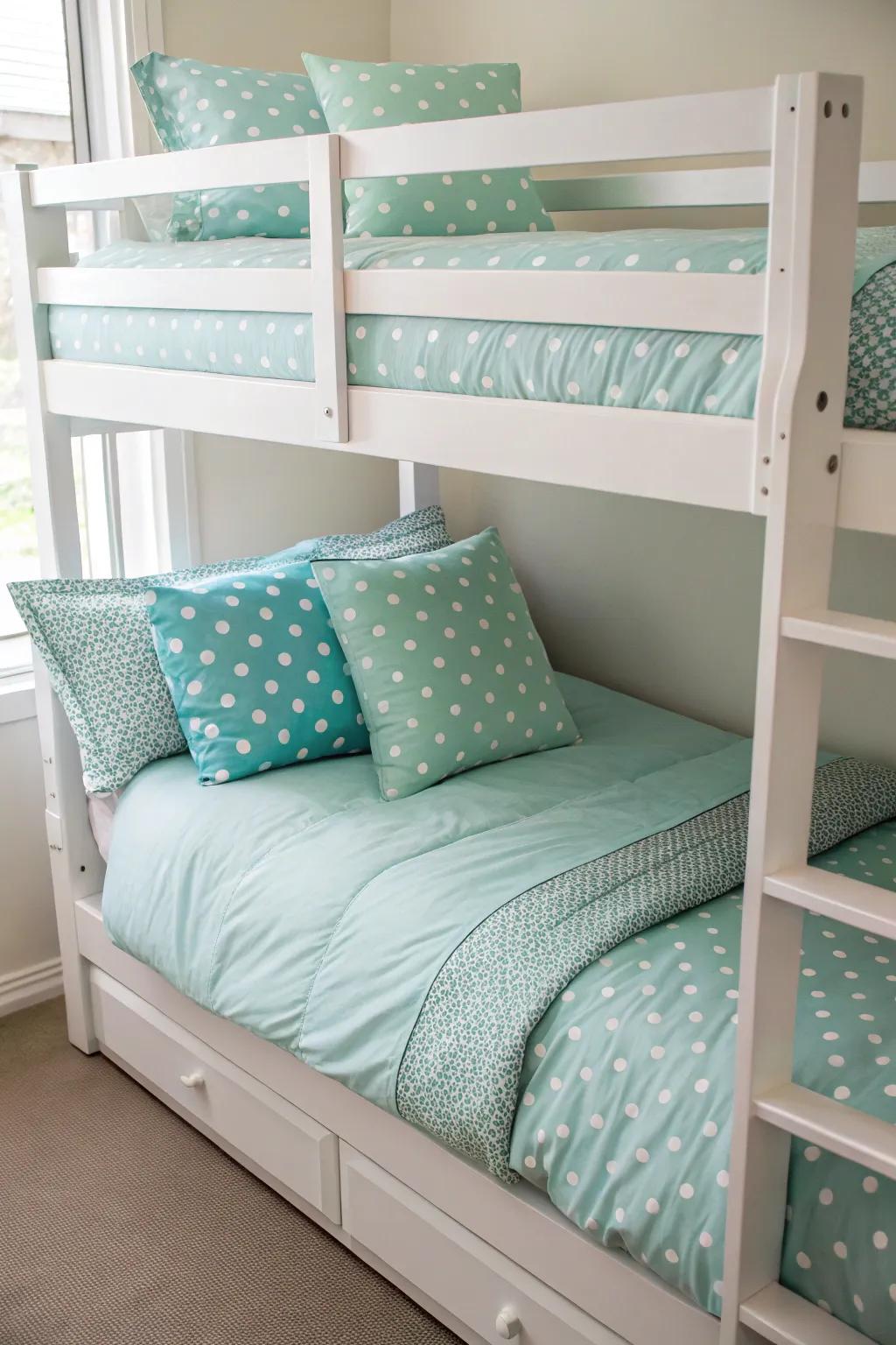 Themed bedding unifies the room&rsquo;s design.