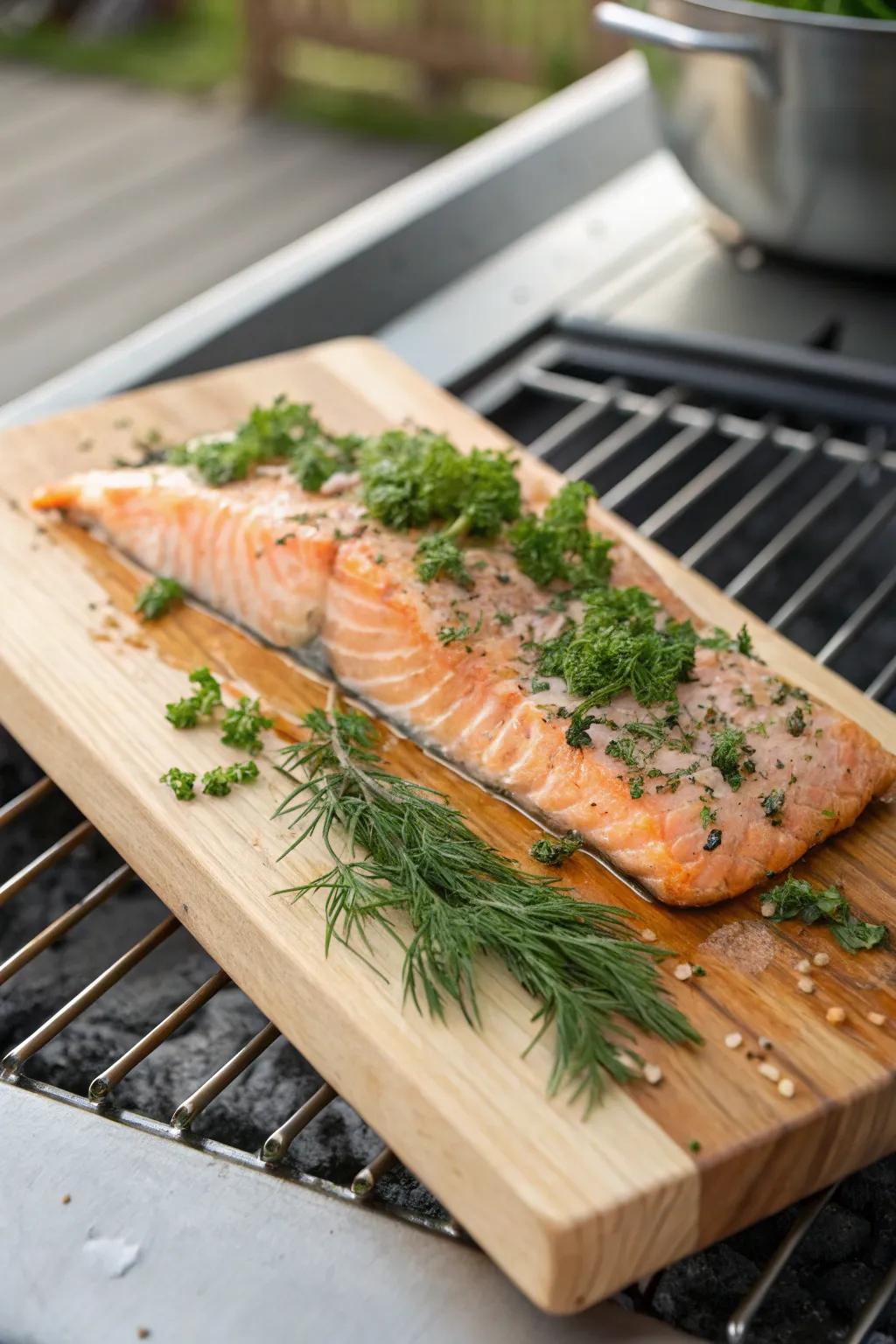 Sweetwood board salmon offers a sophisticated and flavorful grilling indulgence.