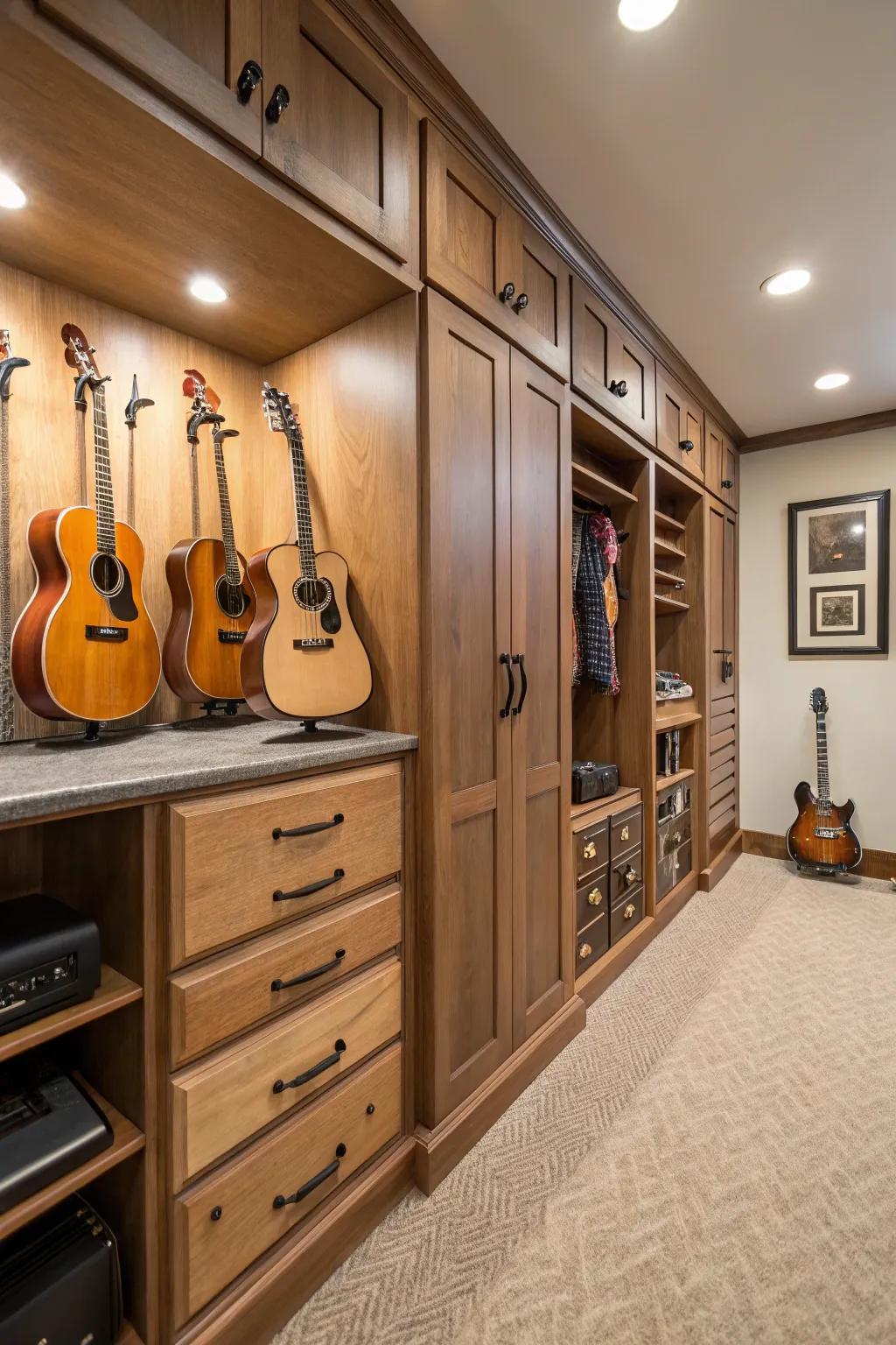 Maintain tidiness using concealed storage.