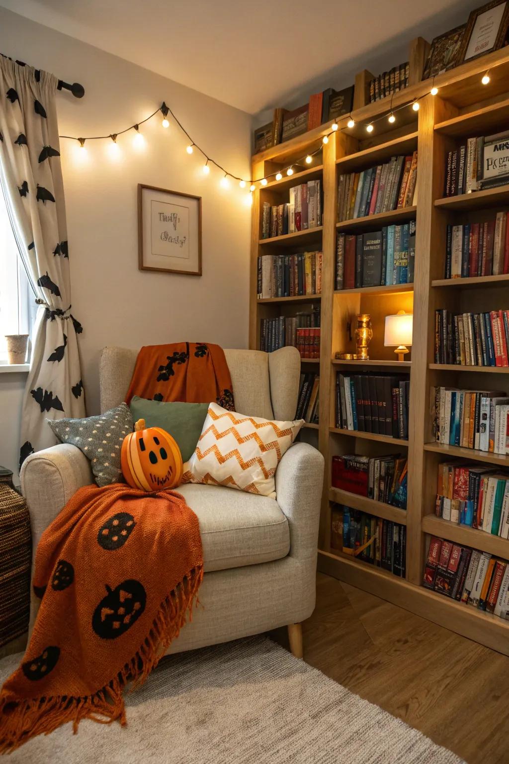 A snug nook for Halloween reads.