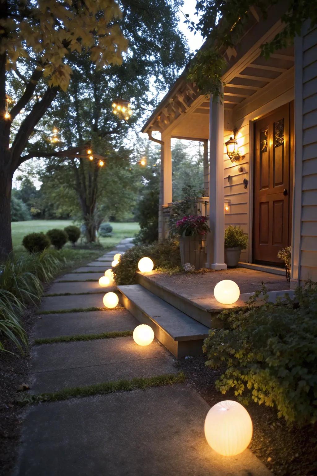 A lively pathway welcomes visitors with an enchanting shimmer.