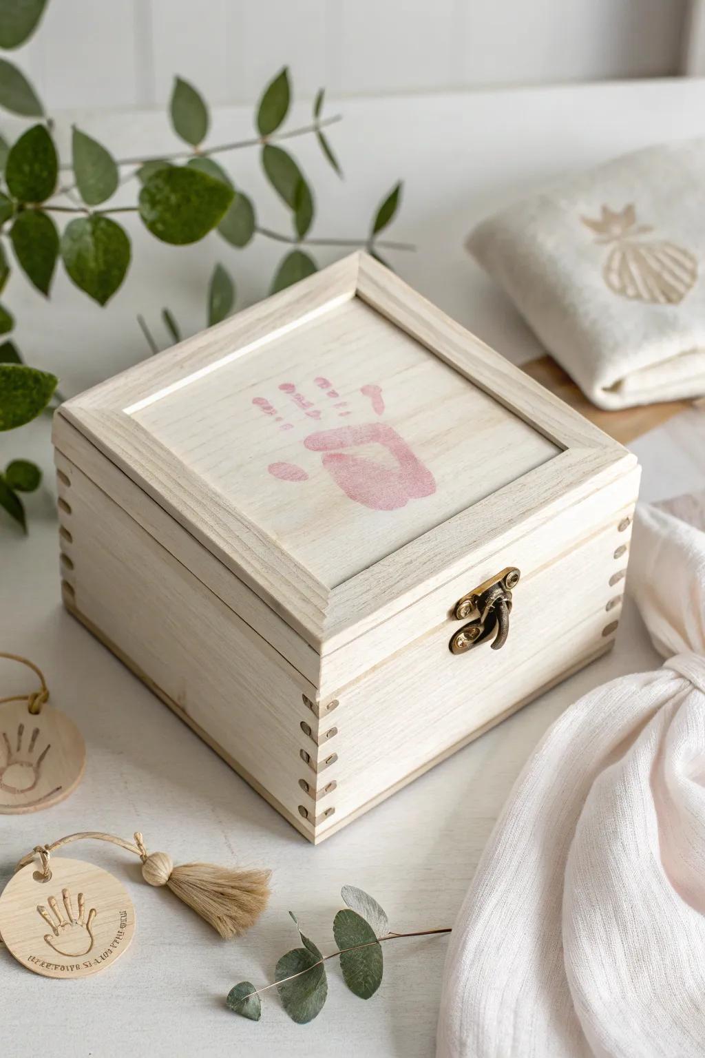Cherish every tiny moment through this handcrafted baby handprint keepsake container, the perfect blend of simplicity and sentiment.