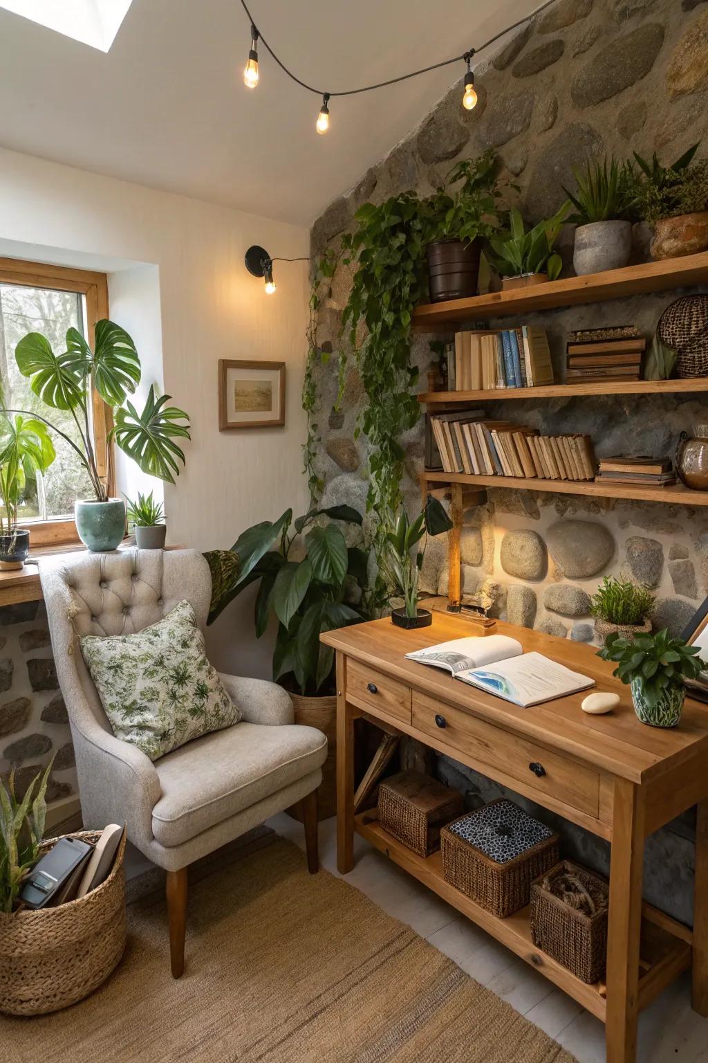Components drawn from nature cultivate a learning milieu that is both soothing and concentrated.