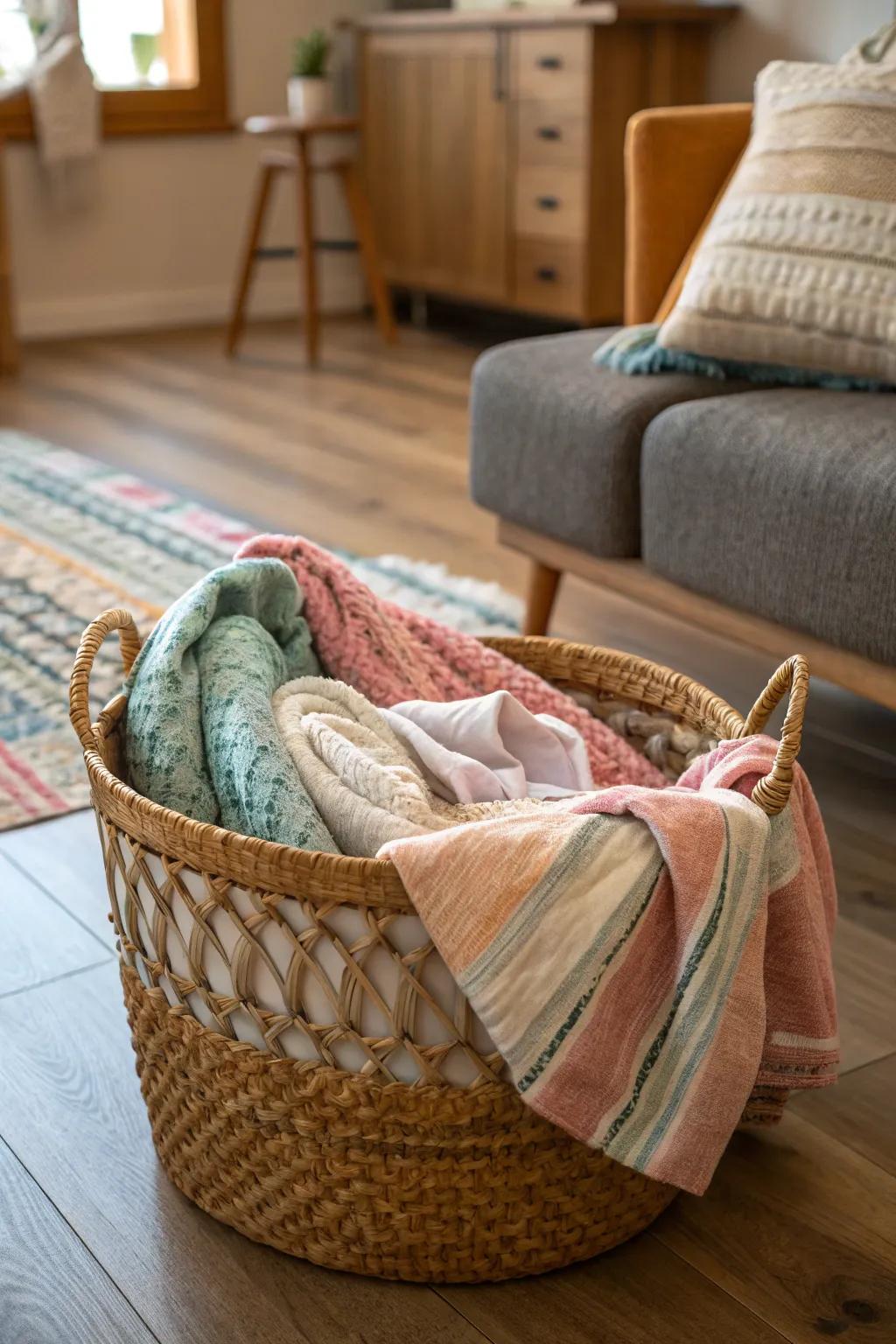 A versatile handwoven basket for fashionable storage.