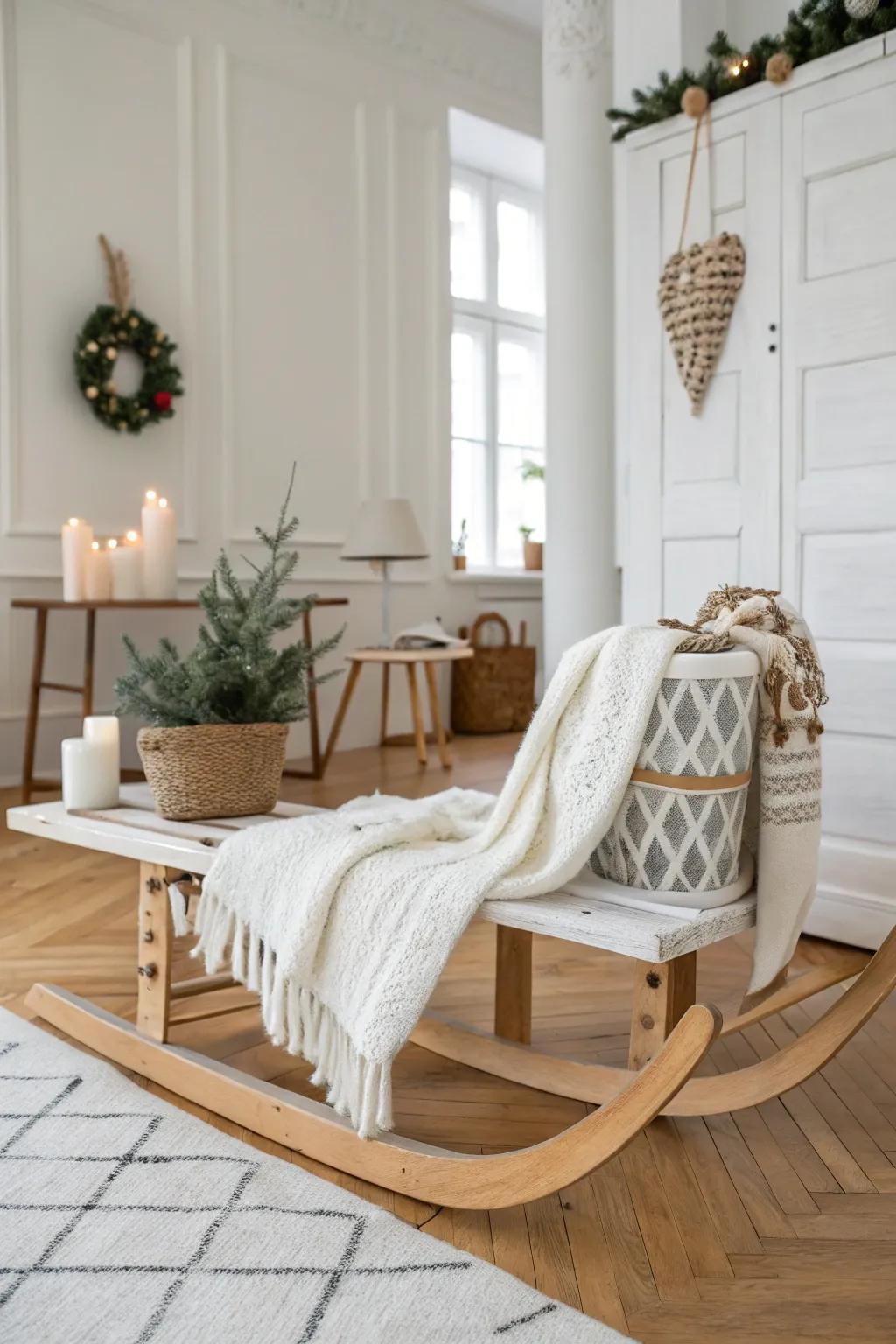 A tranquil sled showcasing Scandinavian-inspired decorating