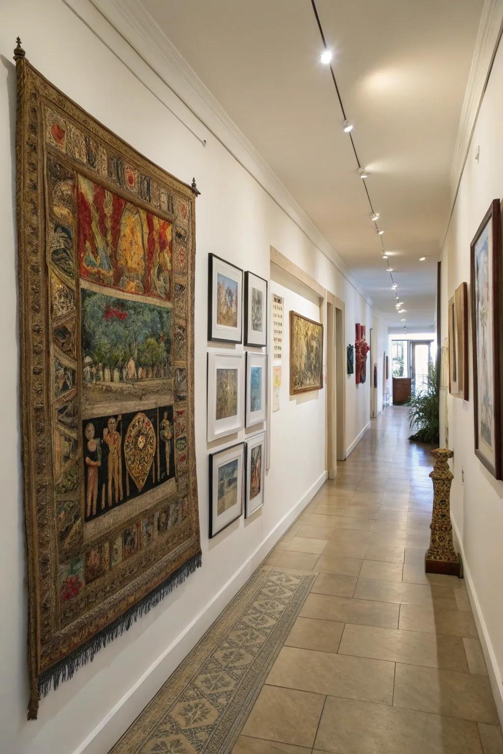 A gallery wall with a <strong><em>tapestry</em></strong> adds artistic flair.&rdquo; loading=&rdquo;lazy&rdquo; class=&rdquo;pimg&rdquo;>
	</picture><figcaption>A gallery wall with a <strong><em>tapestry</em></strong> adds artistic flair.</figcaption></figure>
<p>Integrating a <strong><em>tapestry</em></strong> into a gallery showcase can amplify its artistic appeal. My mixed-media wall in the hallway is now a conversation piece.</p>
<h3>Explore these options:</h3>
<ul class=