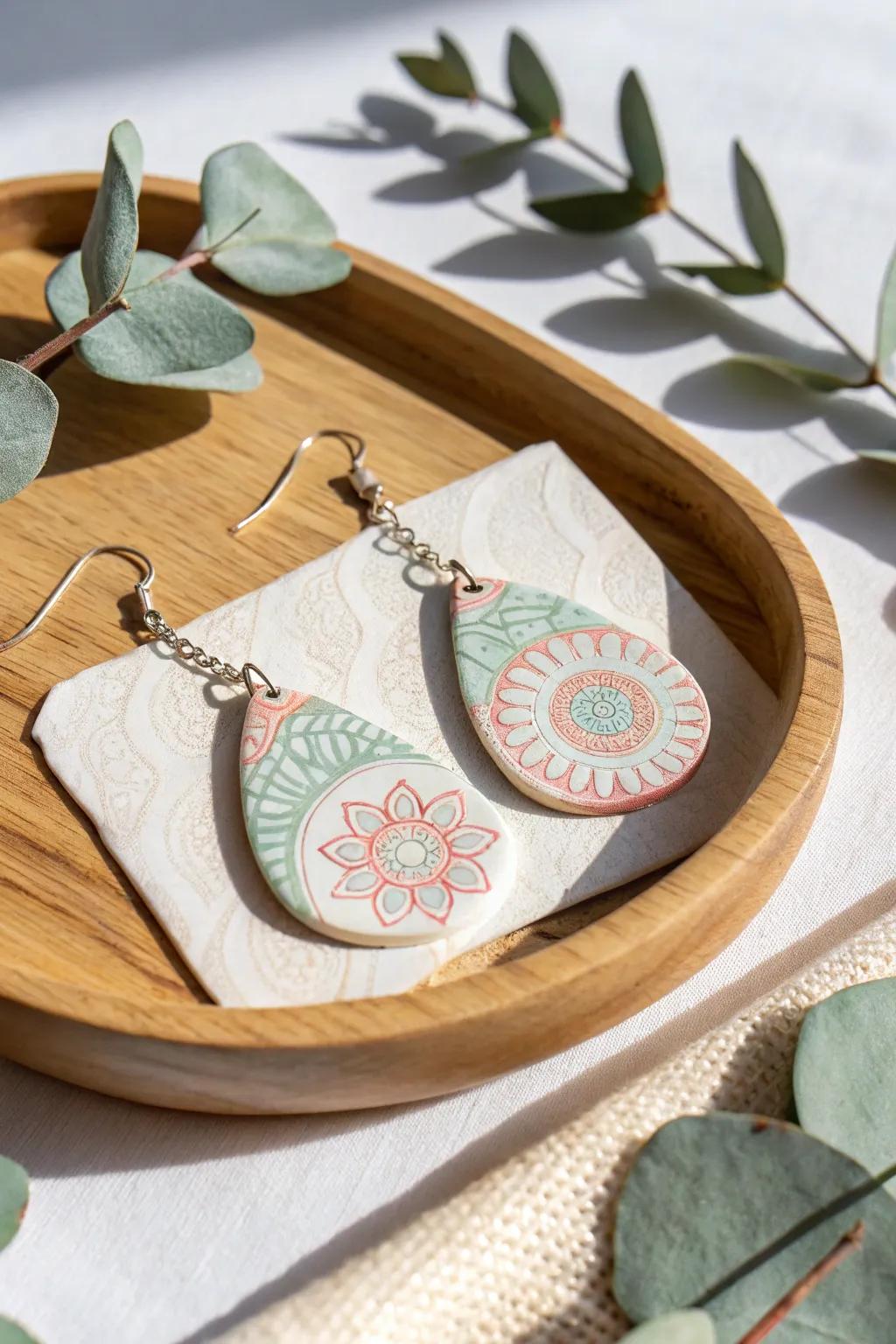 Elegance in simplicity: Discover the art of patterned clay earrings for a unique touch.