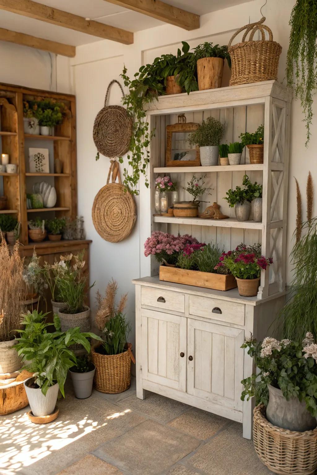 A hutch alive with organic textures, vibrant with freshness.