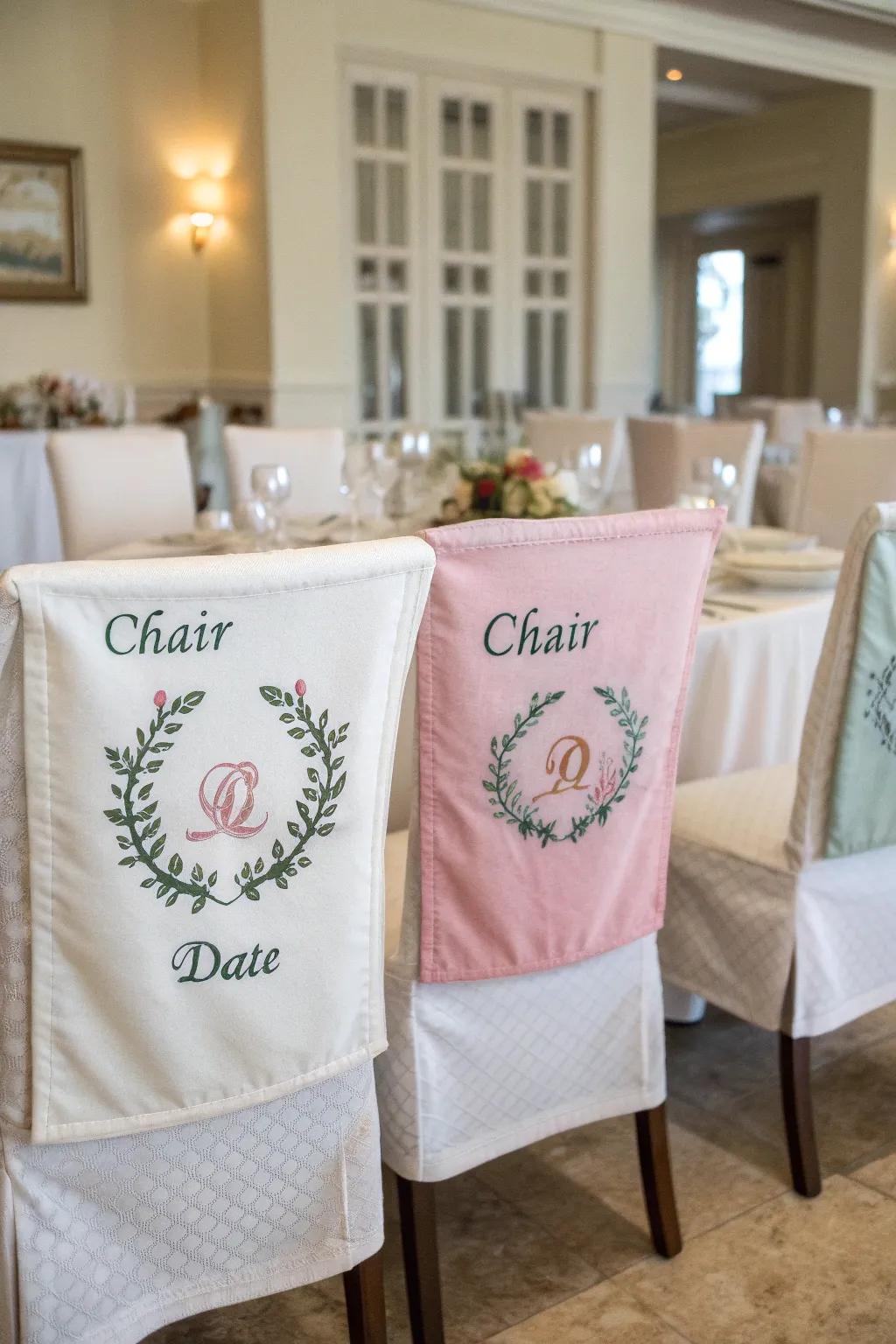Personal touch with embroidered seating covers.