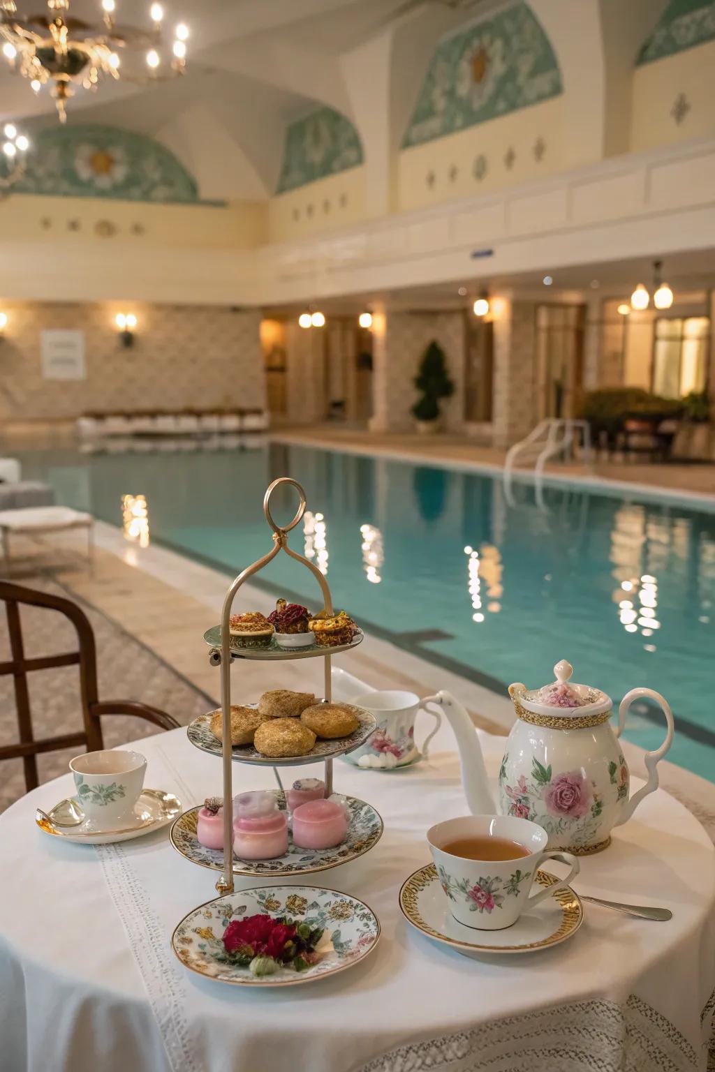 Have an elegant tea time with the swimming pool alongside classic appeal plus special goodies.