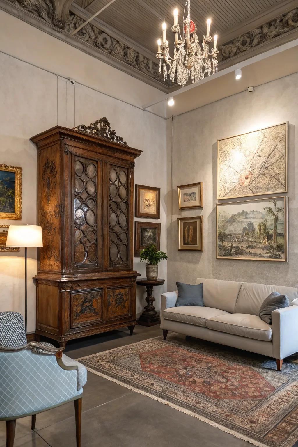 Intermingling antiquated and modern forges a harmonious setting.