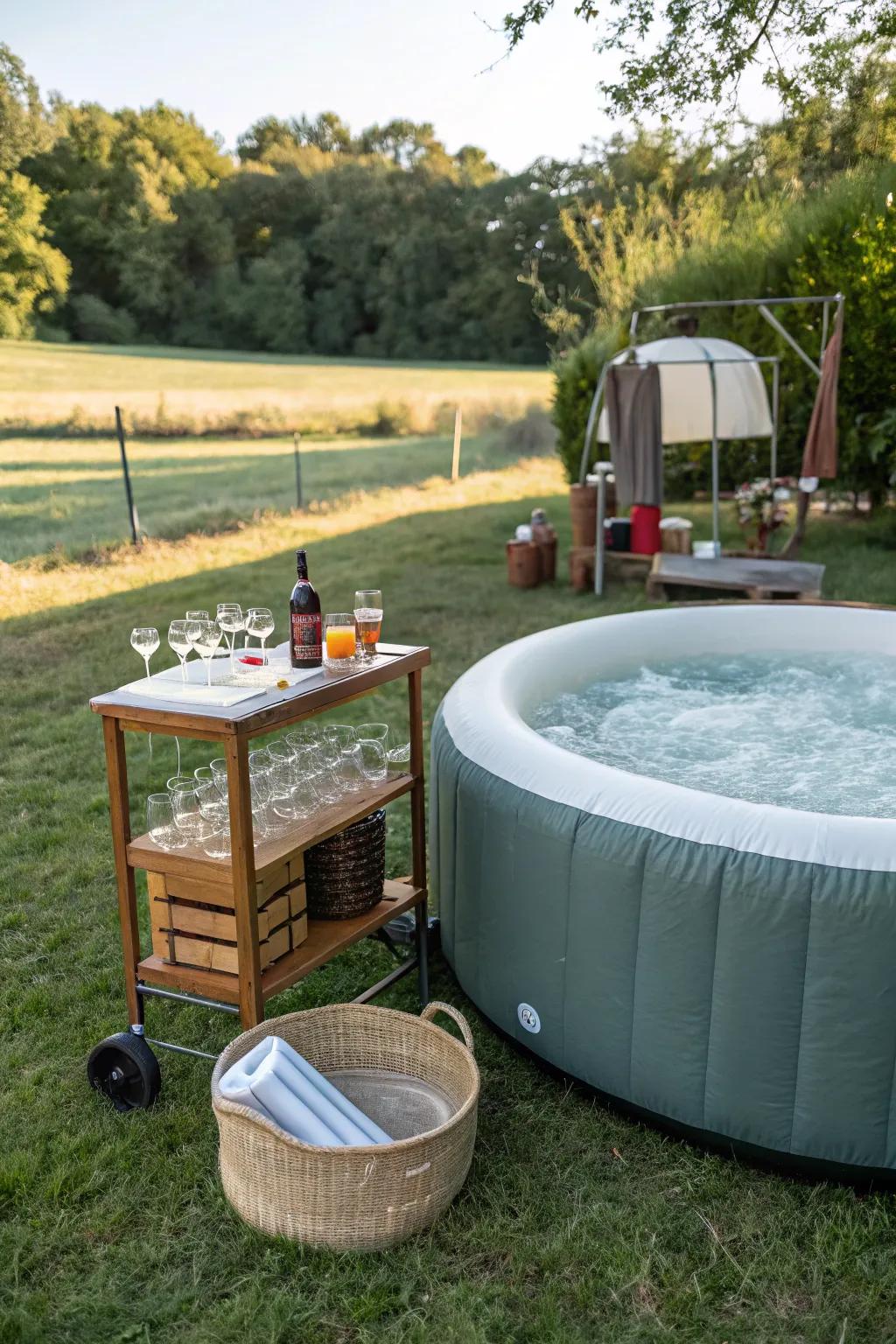 A bar area elevates social gatherings encircling the hydro-haven.