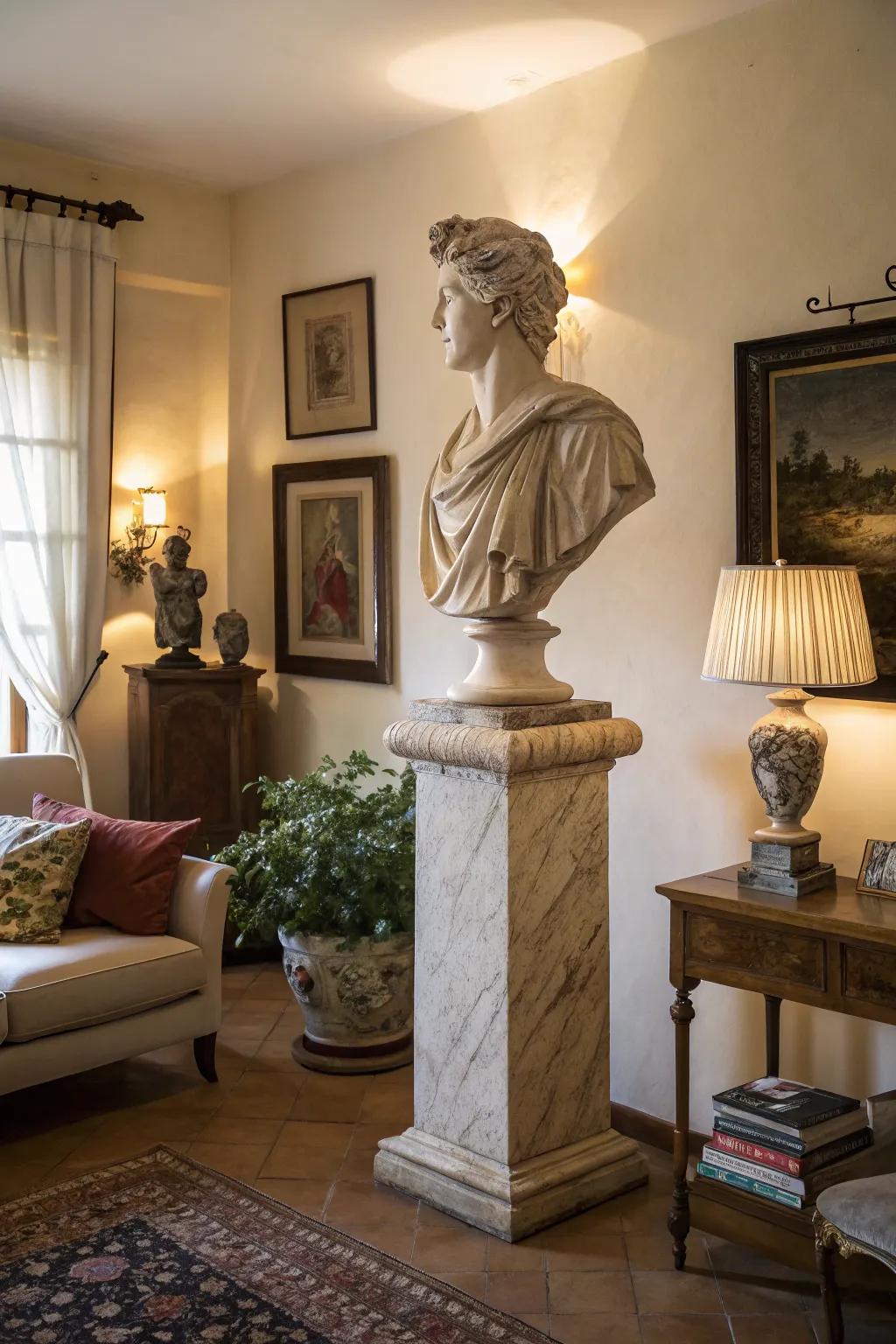 Italian sculptures introduce classical elegance to your decor.