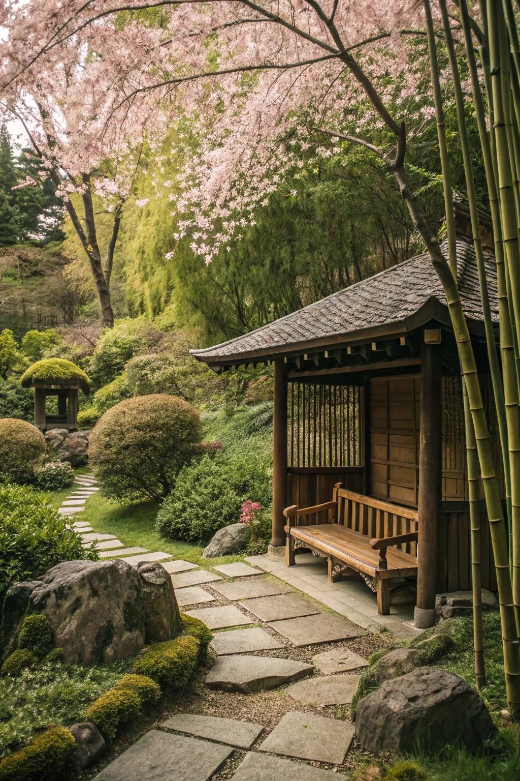 A cozy hidden nook ideal for peaceful thought in the garden.