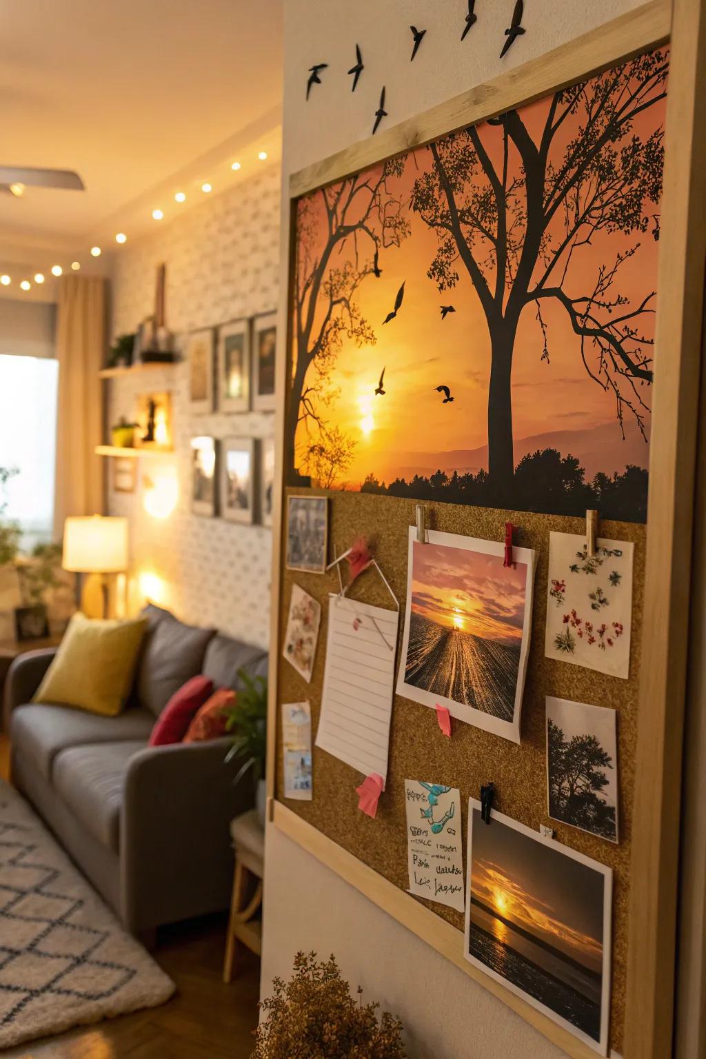A sundown-themed pinboard for a tranquil atmosphere.