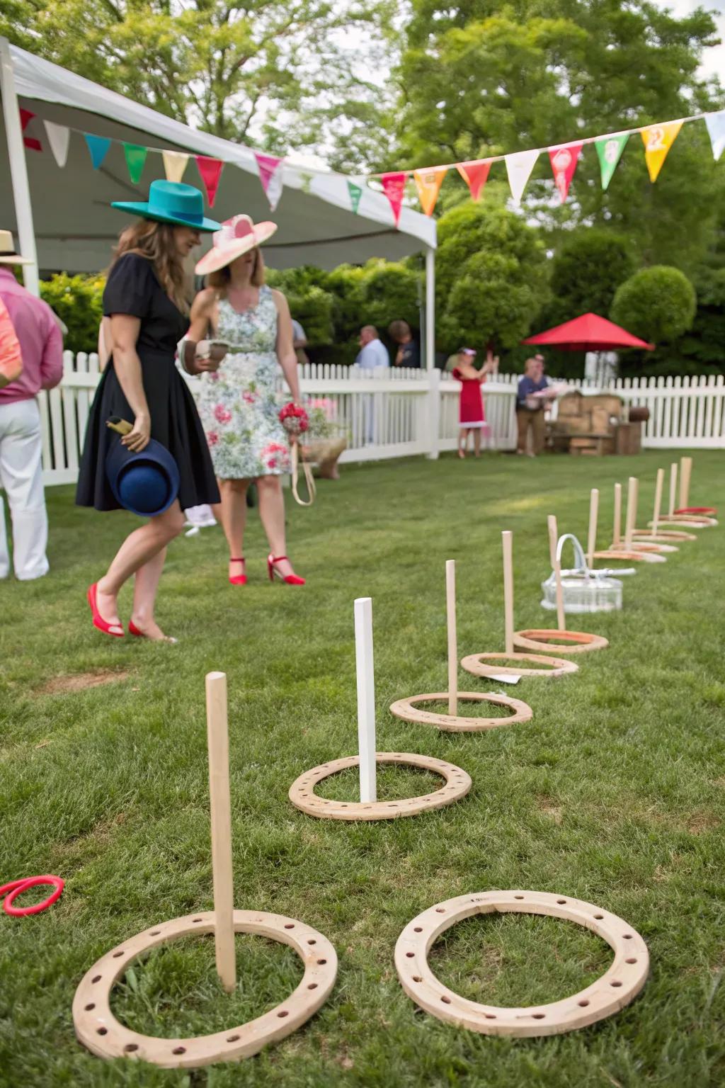 An entertaining horseshoe game adds a playful touch to the Grand National festivities.