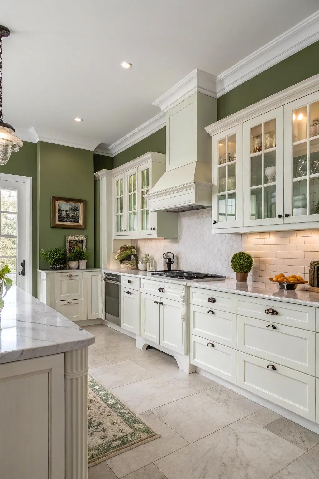 Cured green walls add a sophisticated and refined touch.