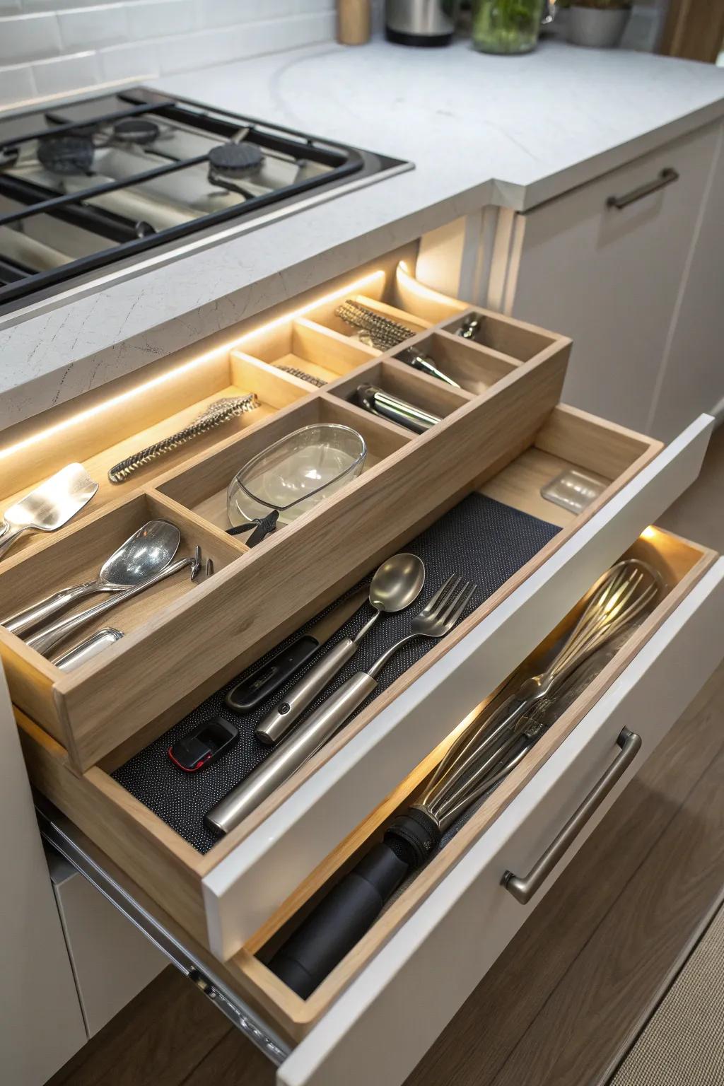 Illuminate your drawers for a luxurious and useful touch.
