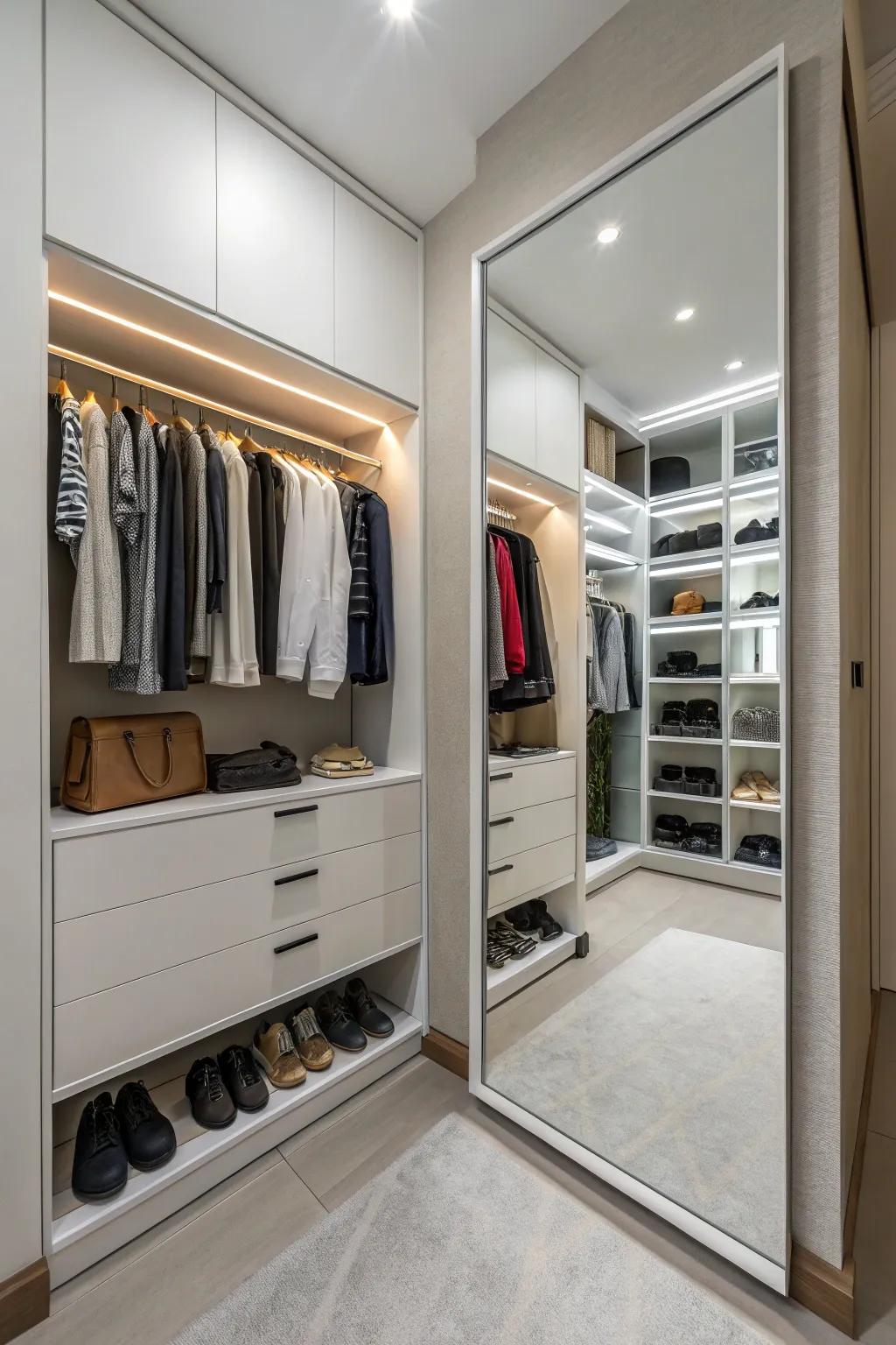 A full-length mirror adds functionality and depth to your closet.