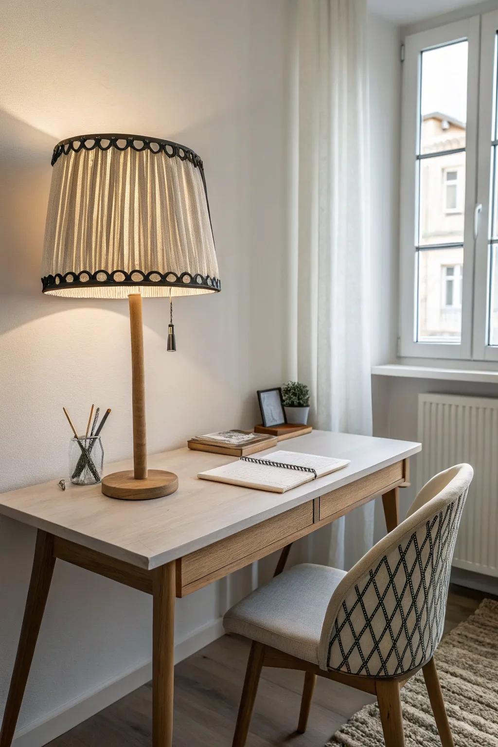 Attain a polished aesthetic using beveled binding on your lampshade.