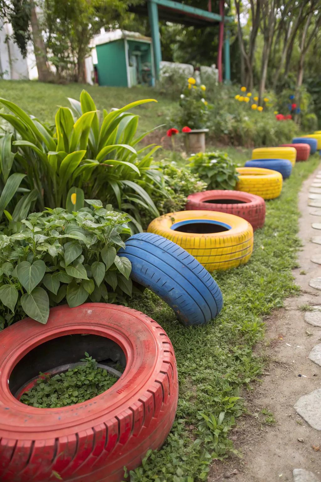 Tire trim gives a lively, eco-friendly touch.
